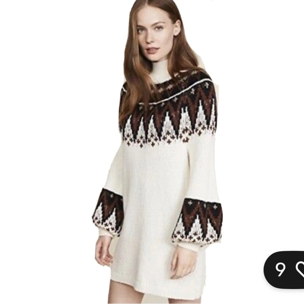 Free people Women's White and Brown Knit sweater Dress Sz medium